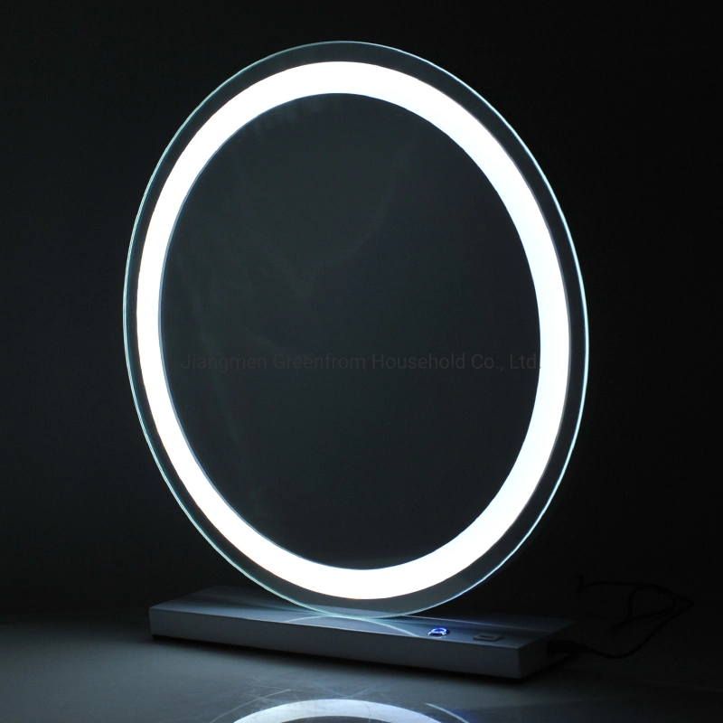 Hollywood Mirror Makeup Vanity Mirror Modern Round Mirror with Lights Tabletop LED HD Mirror with Metal Stand 3 Colors Light Mirror