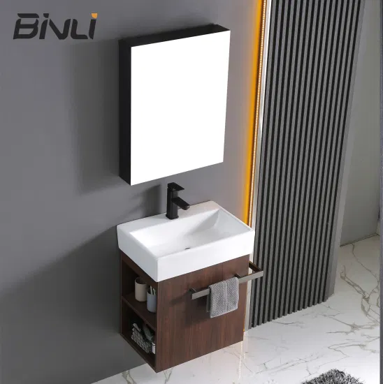 500 mm kleiner Badezimmer-Waschtischschrank aus Sperrholz zur Wandmontage mit Spiegelschrank und Einzelwaschbecken