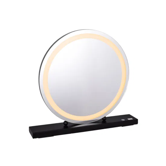 Hollywood-Spiegel, Make-up-Kosmetikspiegel, moderner runder Spiegel mit Lichtern, Tisch-LED-HD-Spiegel mit Metallständer, 3-Farben-Lichtspiegel